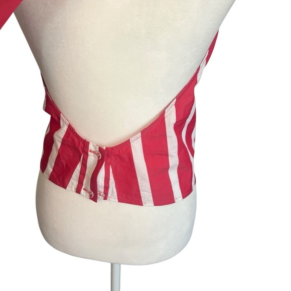 TRINA TURK Mika 2 Stripe Front Tie Halter Top Back Bow Blouse Red White Size XS - Picture 4 of 7
